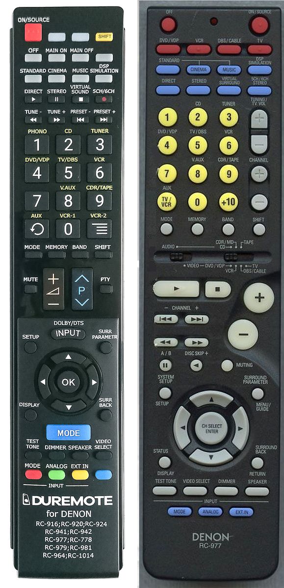 DENON RC977, RC978, RC981 remote control duplicate 17.5