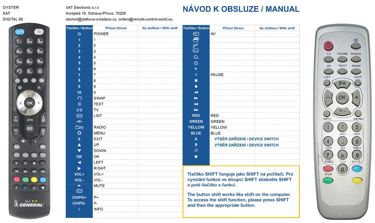 OYSTER DIGITAL REMOTE CONTROL WORLD, REMOTE CONTROL WORLD,